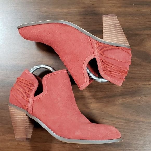 Yellow Box Rust Leather Lovelee Corset Lacing/Laced Embossed Ankle Boots 8½ - Picture 2 of 8